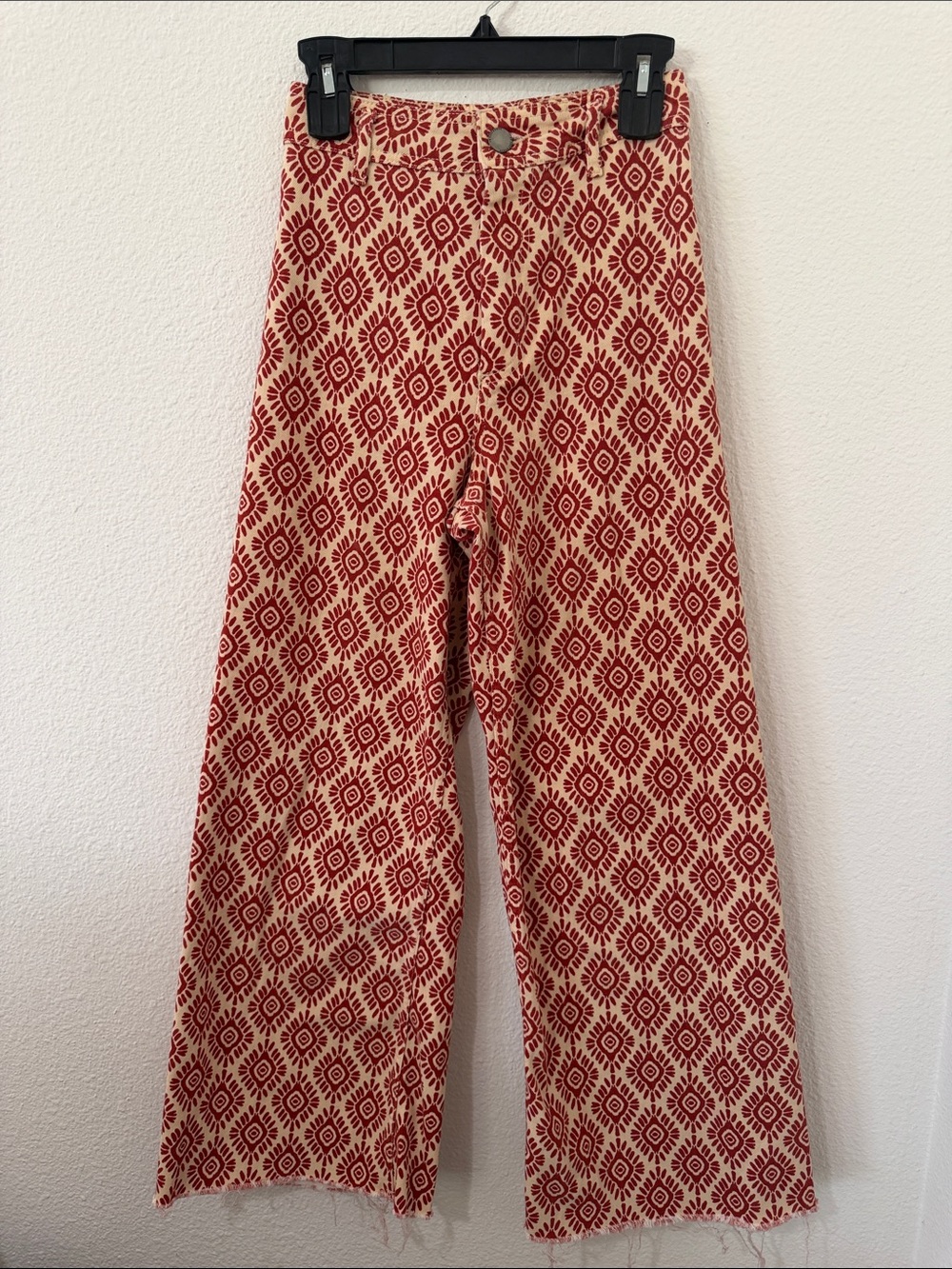 Zara Red and Cream Wide Leg Printed Pants